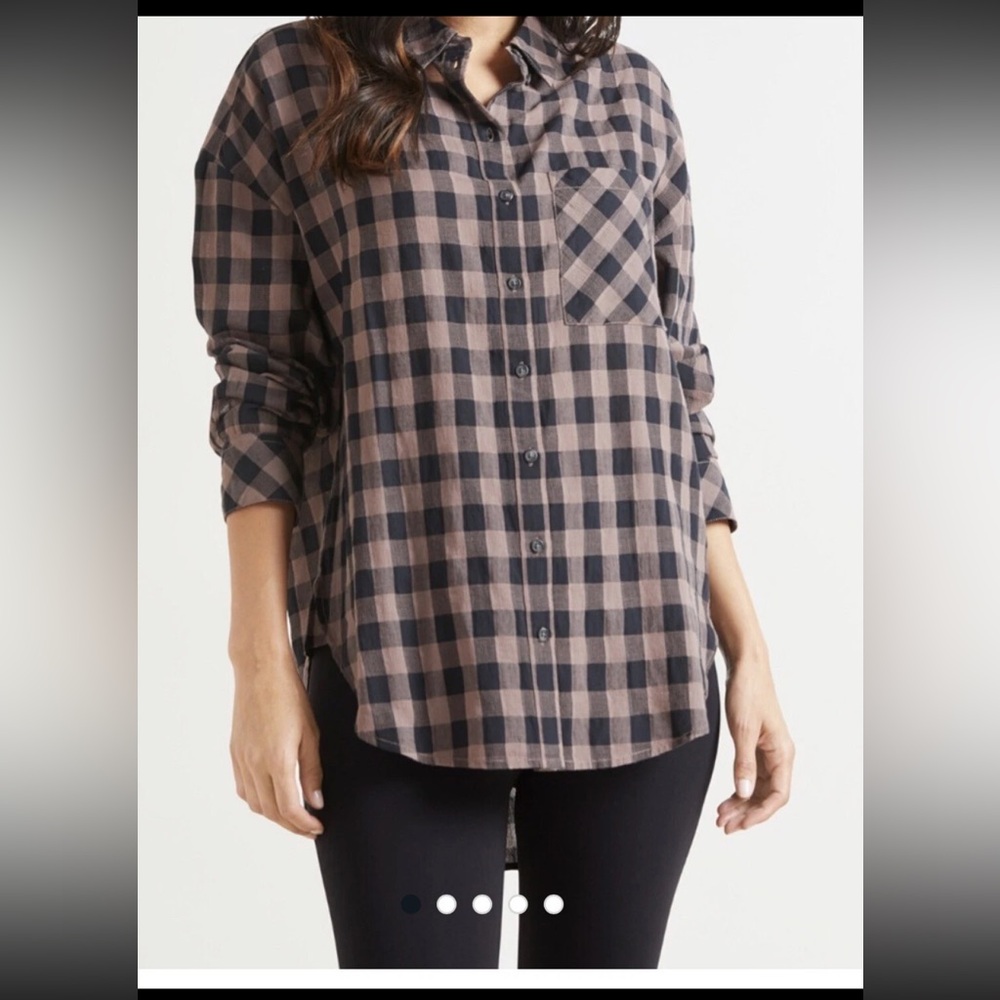 SANCTUARY WOMEN'S BOYFRIEND TUNIC - MINK CHECK - Evereve Size S